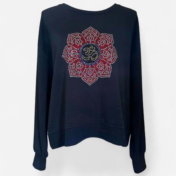 Britney Oversized Buttery Soft Mandala Rhinestone Black Pullover Sweater Size L - Picture 1 of 4